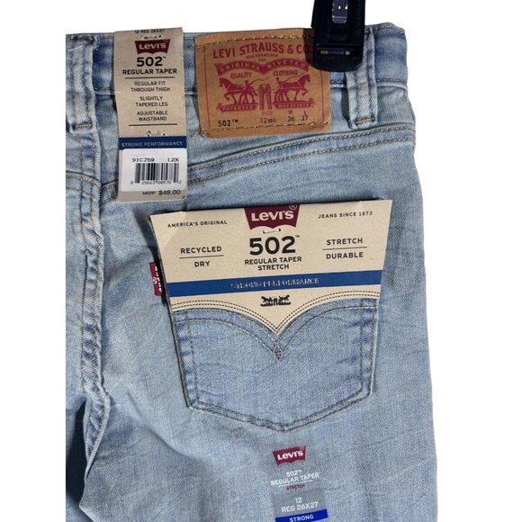 Levi's 502 Jeans Boy's Size 12 Regular Taper Stretch Blue Light Wash 26x27 NWT - Picture 3 of 8